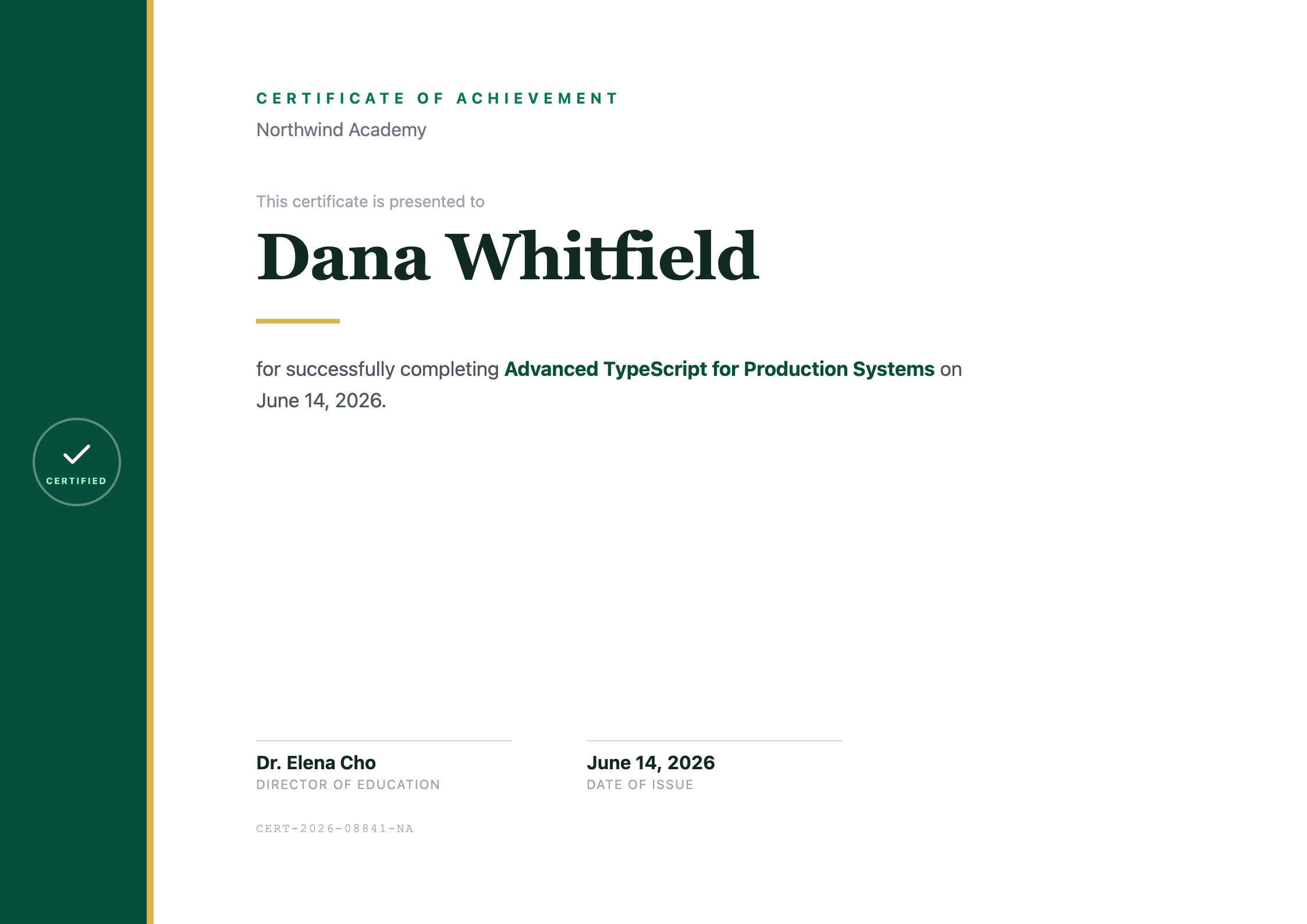 Preview of the Modern Certificate template rendered as a PDF