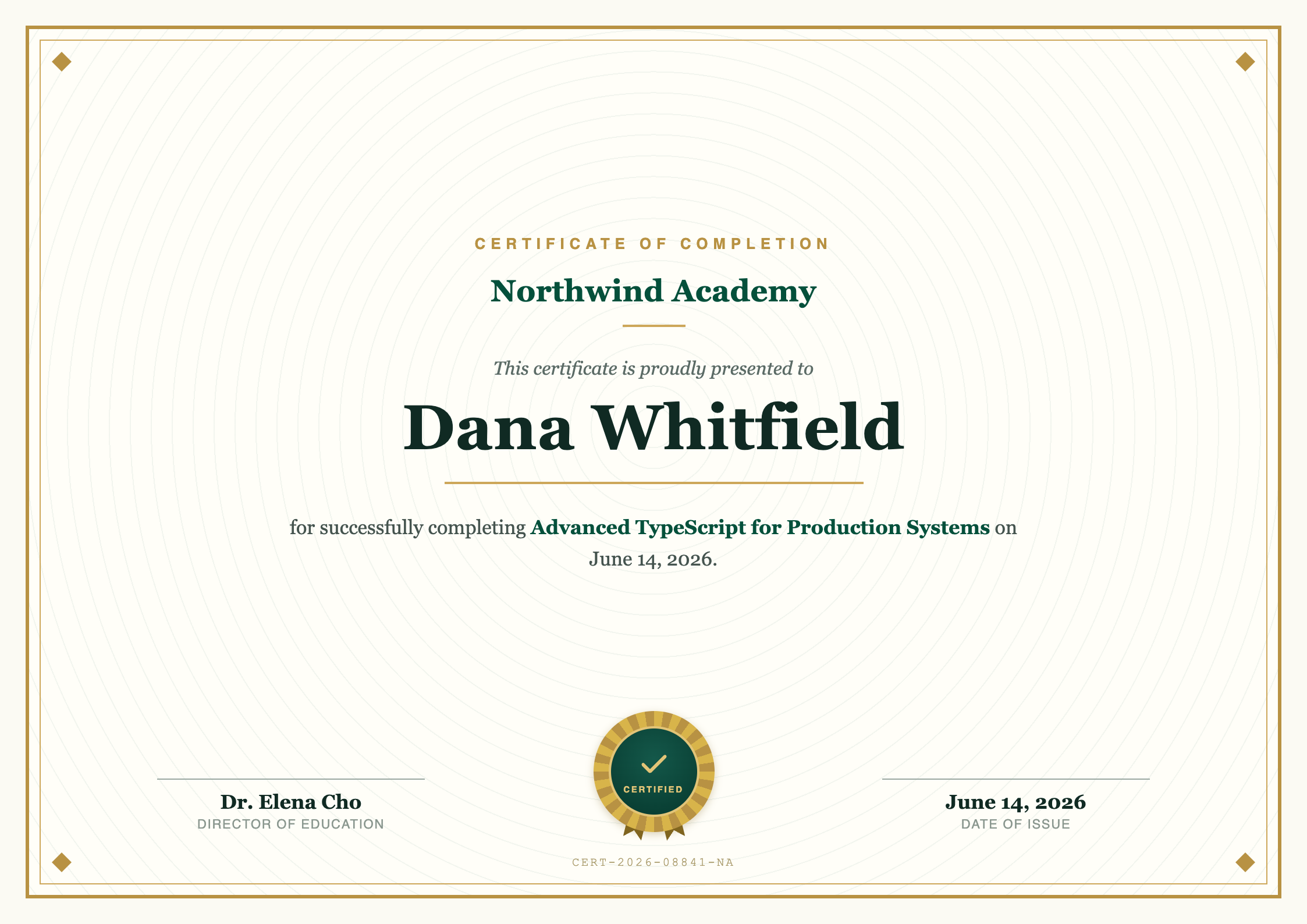 Preview of the Classic Certificate template rendered as a PDF