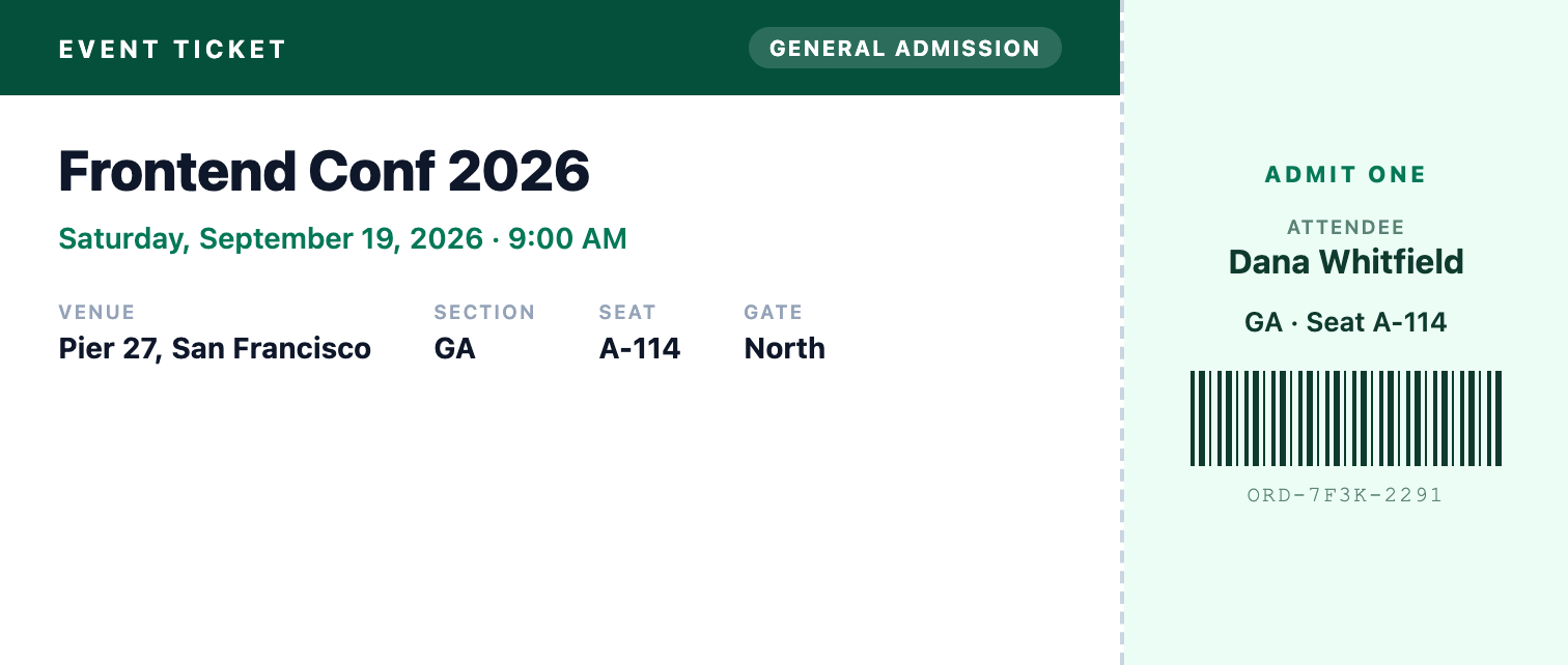 Preview of the Event Ticket template rendered as a PDF